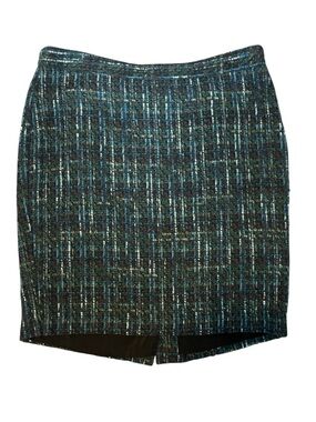 J. Jill Black Green Tweed Pencil Skirt Short Size 14 Petite